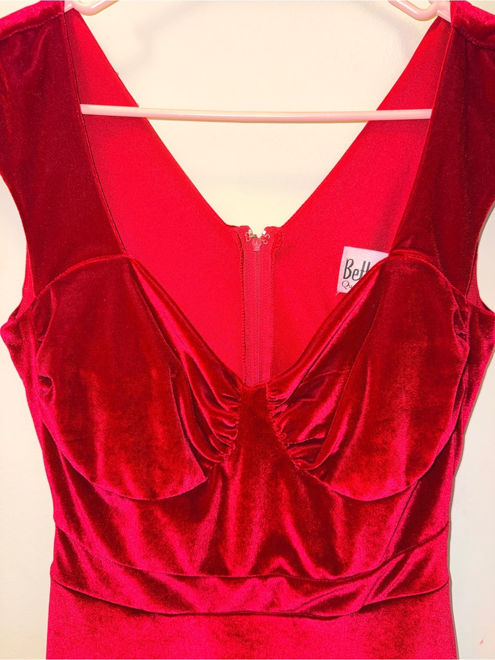 Bettie Page Rich Red Velvet V-Neck Slip